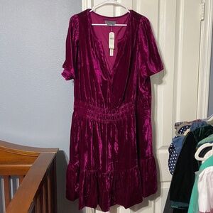 NWT 3X Anthro Somerset Dress in Burgundy Velvet